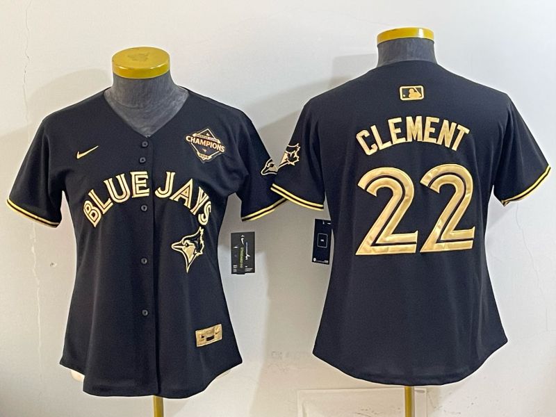 Women Toronto Blue Jays #22 Clement Black Gold 5th Throwback 2026 Nike MLB Jersey style 01->women mlb jersey->Women Jersey